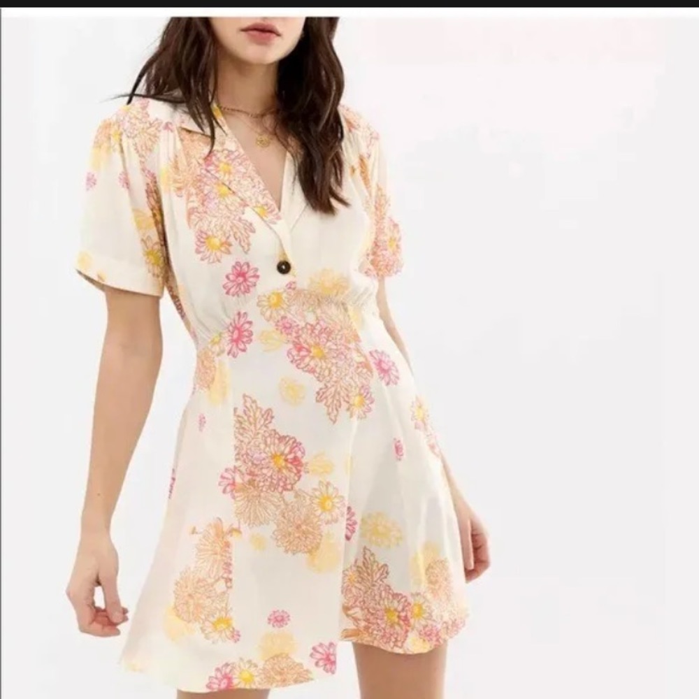 Free People Floral Blue Hawaii Mini Dress Boho Festival Pockets Tropical Medium